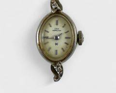 3.8 Grams Fine 14K White Gold Lady Hamilton Diamond Case 22 Jewel Mechanical Wristwatch
