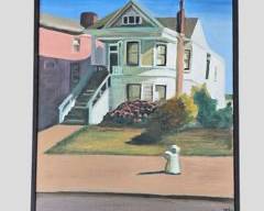 Barbara Smith Oil on Canvas Painting of House on Residential Street Framed
