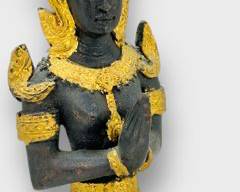 Vintage Bronze Thai Gilt Kneeling Teppanom Gaurdian Figurine
