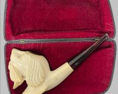 Vintage Meerschaum Figural Figural Retriever Dog Head Pipe with a Unidentified Makers Mark
