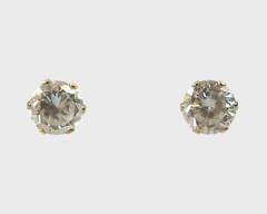 Fine 14K Yellow Gold 6.5mm CZ Pierced Stud Earrings
