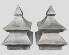 Pair Painted Metal Pagoda Style Garden Finials 19" High
