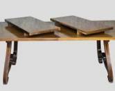 Vintage Wood Trestle Dining Table with Two Extension Leaves Great Form
