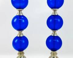 STETSON 1865 17 Silver-Toned Metal and Blue Glass Ball Candlesticks

