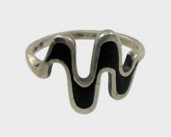 Fine Sterling Silver & Black Enamel Modernist Statement Ring Size 4.5

