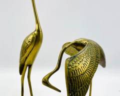 Two Brass Figural Crane Sculptures Tallest 12" High
