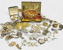 Vintage Gold & SilverTone Costume Jewelry and Trinket Box Lot
