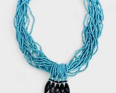 Vintage Turquoise Multi Strand Tribal Statement Necklace with Clasp
