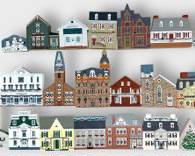 Vintage The Cats Meow Rocky Mountain, New England, Colonial Virginia, and Hometown Christmas Series Wooden Collectible Buildings
