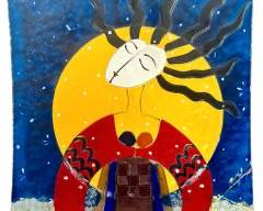 13" Mid Century Modern MCM Fused Art Glass Picasso Style Panel Dish
