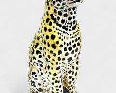 Awesome Vintage 13" High Terra cotta Glazed Pottery Figural Cheetah

