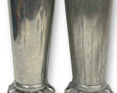 Pair Of Vintage Cipolla Pewter 14 Tall Footed Vases
