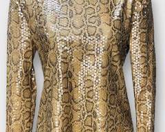 BASTET LONDON Sequined Snake Print Statement Long Sleeve Knit Shirt Size S/M
