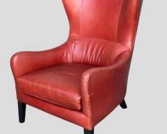 CRATE & BARREL Red Leather Lounge Chair Mcm Style
