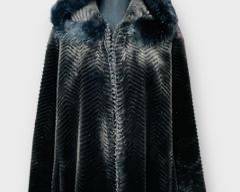 GALLERY Luxurious Black Hooded Faux Fur Coat, Warm And Stylish For Winter Elegance. Size XL
