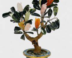 Beautiful Vintage Bonsai Carved Hardstone Gemstone Cloisonne Planter
