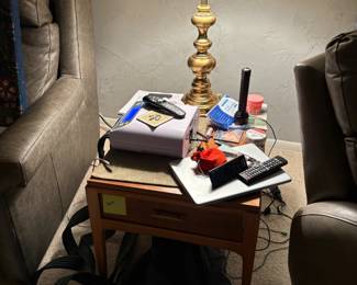 . . . mid-century end table with brass lamp