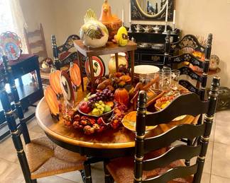 Ethan Allen Hitchcock style dining table and chair set, tea/bart cart, Dry bar and matching mirror.