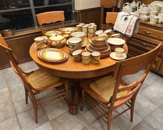 Antique oak dining table and four chairs