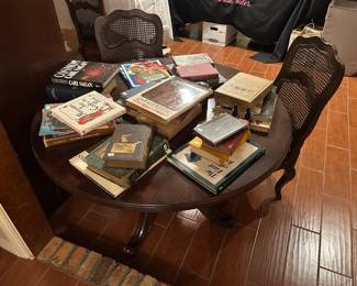 Vintage round game table and six chairs