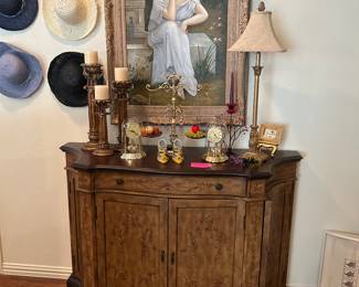 Wine cabinet and large oil painting