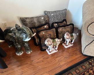 Ceramic elephant pillows, ceramic horses