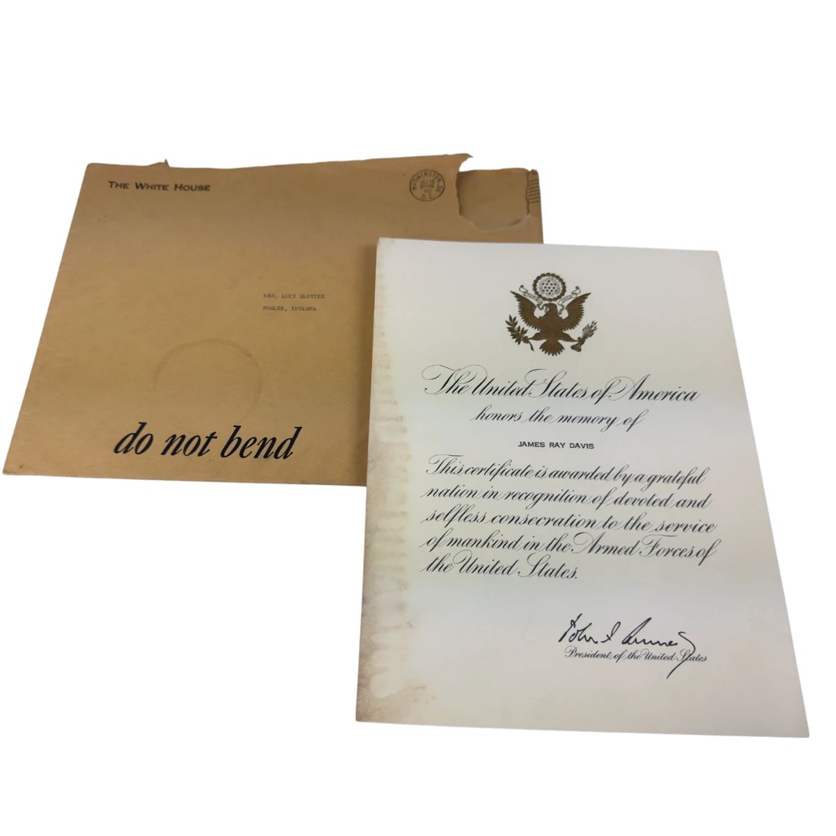 Presidental Memorial Certificate with John F Kennedy JFK Signature Sept 19 1962/3