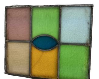 17x14" Antique Stained Glass Window Section Mission Primitive Pattern