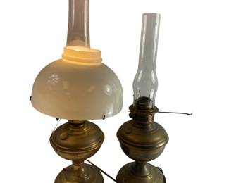 Antique Electrified Oil Lamps Brass Table 