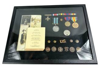 WWI Soldier Shadow Box King George Police Coronation Medal Dog Tag Victory Stubby Wing Spruce SPD Ph