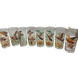 West Virginia Glass Co Game Birds High Ball Bar Glasses Tumblers