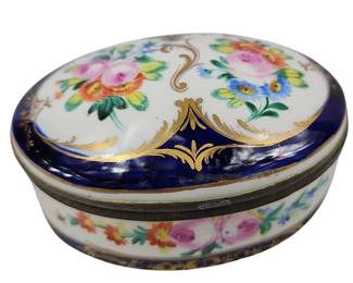 Coalport Delft Cobalt Blue Prussian Trinket Box Hinged Floral Gold Gaudy Ornate
