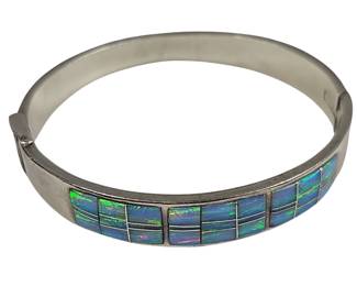 Sterling Silver Zuni Inset White Fire Opals Hinged Cuff Bracelet 20 Grams Total
