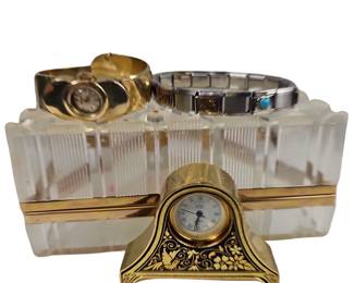 Vintage Acrylic Watch Box Italy Charm Bracelet Anaframa Damascene Miniature Clock Wittnauer 10KT