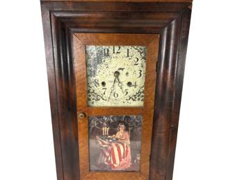 Seth Thomas Mantel Clock Wood Case Pulleys Weights Glass Door Betsy Ross