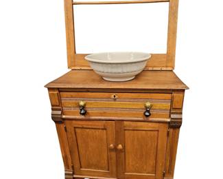 Antique Eastlake Victorian Dry Sink Cabinet Tear Drop Drawer Pulls Towel Rack on Wheels