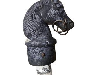 Antique Vintage Cast Iron Double Ring Horse Head Hitching Post Topper 13x9.5x6" + Pipe