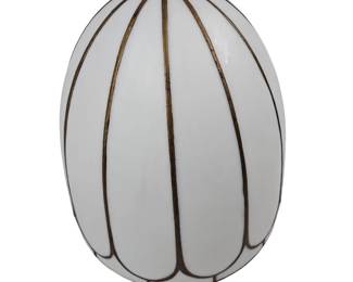 12" Tall 14.5" Diameter Antique Stained Leaded Brass Glass White Opaque Dome Shade 12 Panel Art Deco