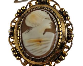 Antique Intricate Ornate Brooch Hand Carved Shell Cameo No Pin Gold Wash