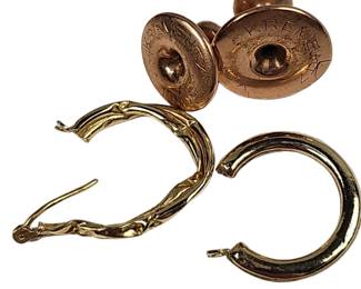 10KT Gold LOT Krementz Cuff Buttons & Damaged Earrings