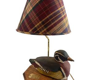 Vintage Table Lamp Game Birds Hand Carved Painted Wood Duck Wood Base
