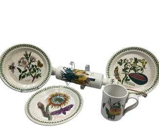 The Botanic Garden Dinner Plates & Rolling Pin Portmeiron Floral China Britain 10.5"