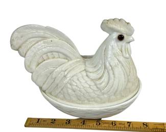 Atterbury Challinor Taylor White Milk Glass Rooster Glass Eyes Intact