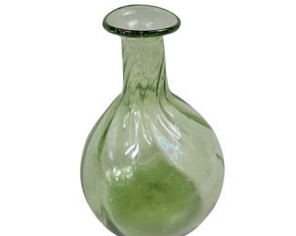 Hand Blown Green Glass Bubble Pontil Vase Bottle Swirl Flask Antique-Vintage