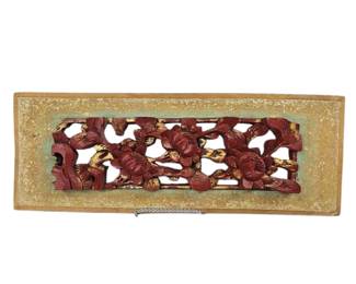 5.5x15" Wooden Temple Carving Flowers Gold Gilt Ching Dynasty c1860-80