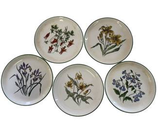 Vintage 1970s Delano Studios Flowers 7.25" Plates by Sybil Iris Lily Blue Bells