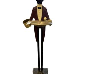 33" Cast Iron Black American Butler Smoking Caddy Holds Matches Pack Cigarettes