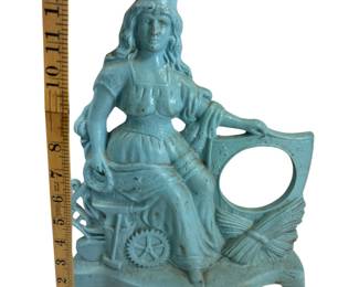Antique Cast Iron Door Stop Industrial Revolution Lady American Liberty Shield Grain Manufacturing