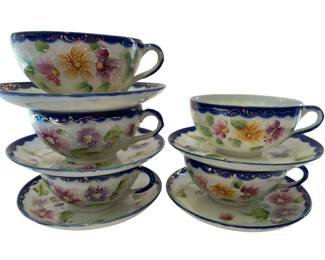 Antique Moriage Porcelain China Japan Tea Cups & Saucers