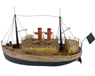 26x16" Vintage-Age Unknown Ship Toy Metal Model Sweden Flag Steamship